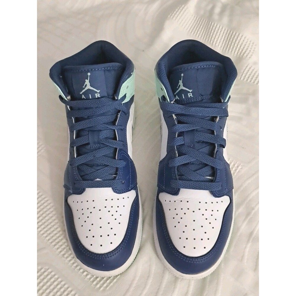 Jordan Air Jordan 1 Mid Blue White Mint Green Unisex  7Y Athletic Sneakers